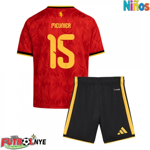 Camiseta Bélgica Thomas Meunier #15 Primera Equipación para niños Mundial 2026 manga corta (+ pantalones cortos)